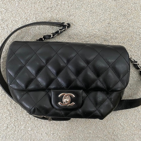 Authentic Pre-Owned Chanel CC Turnlock Flap Belt Bag Black Lambskin - Picture 1 of 15